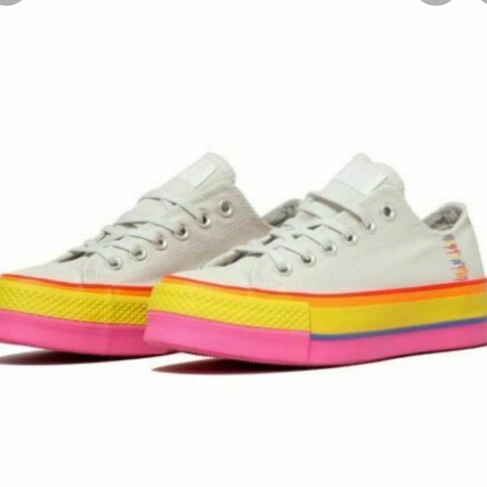 Converse 564992C Womens Canvas Platform in White Multi Rainbow Pink Yellow white